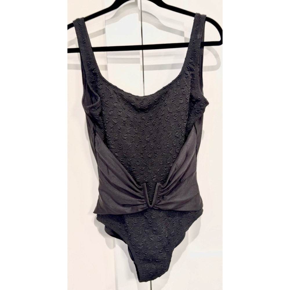Oscar De La Renta Swim One Piece Women 14 Black EUC Ruched Textured Rare Vintage